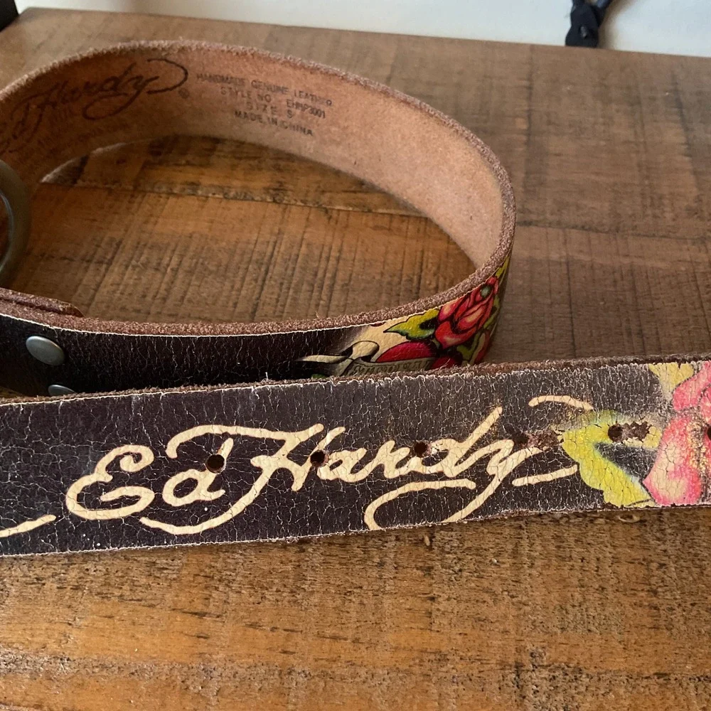 Ed Hardy Eternal Love Leather Tattoo Art Belt Women S Rose Y2K Retro Grunge VTG